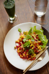 Vegetables salad on wood table a