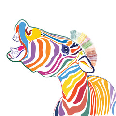 a happy emotional multicolored zebra, vector