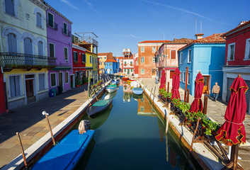 multicolored houses in Burano island. Venice. Italy.