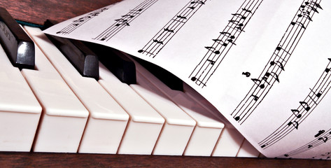 Detail of traditional black and white keys on music keyboard