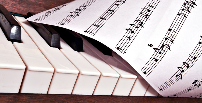 Detail of traditional black and white keys on music keyboard