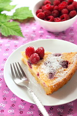 Almond tart with raspberries and white chocolate