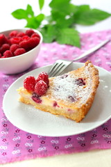 Almond tart with raspberries and white chocolate