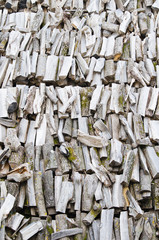 folded rows of firewood, close-up