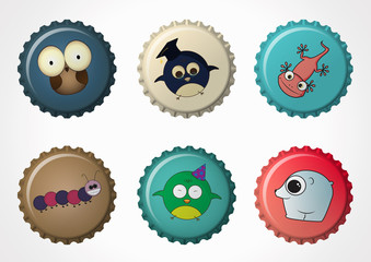 Vintage bottle caps set with animals