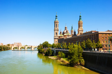 view of Cathedral and Ebro river in Zaragoza