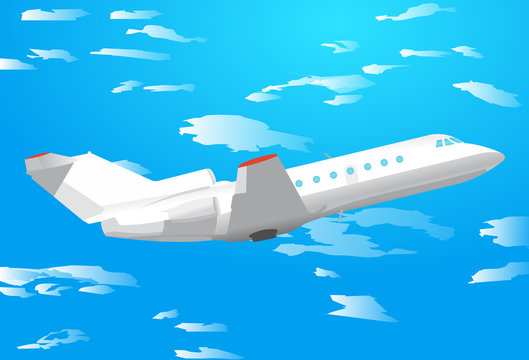 Airplane in clouds vector background