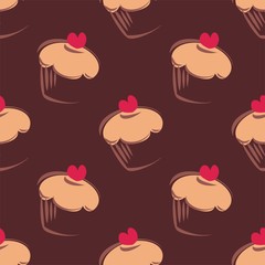 Seamless vector dark chocolate muffin pattern background