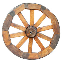 wooden wheel, isolated on white