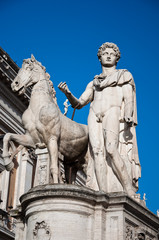 The statues of Castor and Pollux with their horses. Rome, Italy.