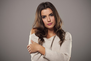 Obraz premium Portrait of beauty woman wearing warm cardigan