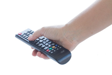 hand holding TV remote control