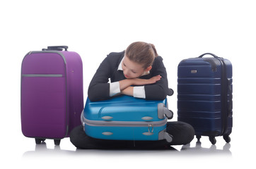 Businesswoman travelling isolated on white