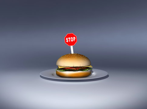 Hamburguesa con una se&ntilde;al de 'stop'