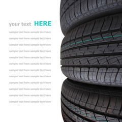 Tire stack selective focus isolated on white background