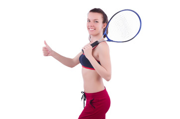 Obraz na płótnie Canvas Woman playing tennis on white