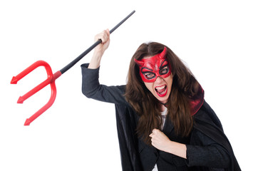 Female wearing devil costume and trident