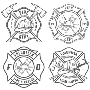 Set of fire department emblems and badges