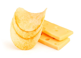 Potato chips with cheese slices.
