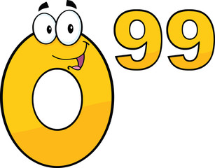 Price Tag Number 0.99 Cartoon Mascot Character