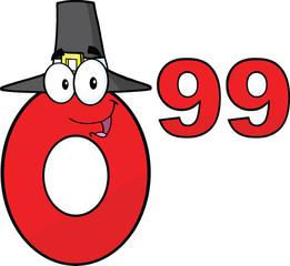 Price Tag Red Number 0.99 With Pilgrim Hat Cartoon Character