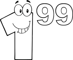 Black And White Price Tag Number 1.99 Cartoon Mascot Character