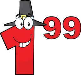 Price Tag Red Number 1.99 With Pilgrim Hat Cartoon Character