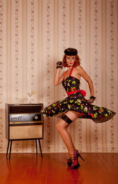 Dancing retro styled woman