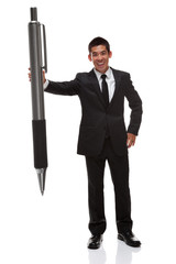 Business man with a big pen