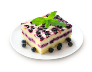 Baked cottage cheese pudding with blueberries