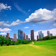 Fototapeta na wymiar Houston Texas Skyline Nowoczesne skyscapers i błękitne niebo