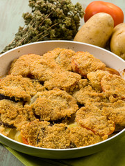 gratin with eggplants potatoes and tomatoes