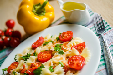 Farfalle pasta with cherry tomatoes