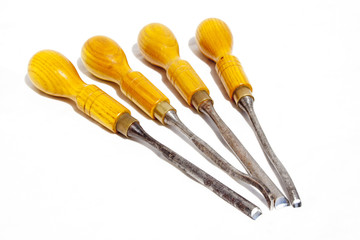 Set of Four Woodworking Wooden Handled Chisels