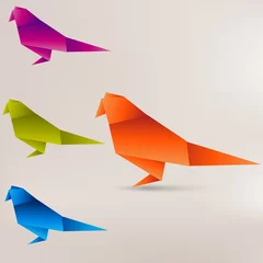 Cercles muraux Animaux géométriques Oiseau en papier origami sur fond abstrait