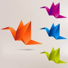 Tissu par mètre Animaux géométriques Oiseau en papier origami sur fond abstrait