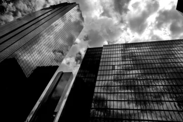 Gordijnen Black and white Houston Texas downtown mirror buildings © lunamarina