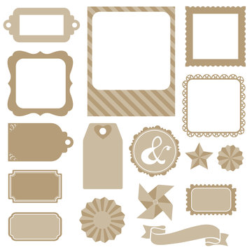 Vector silhouette scrapbook elements: photo frame, ribbon and ta