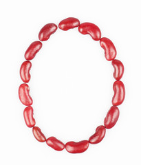letter O made of red bean on white background