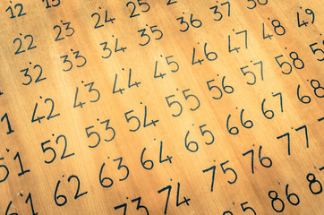 Obraz premium Black Numbers painted on a wooden Panel - Vintage Bingo