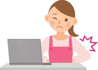 女性　エプロン　PC