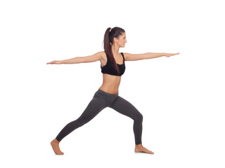 Fototapeta na wymiar Woman doing stretching exercises in a gym