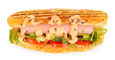 Delicious hot dog isolated on white