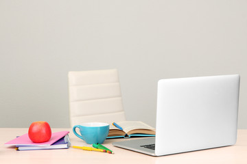 Home workplace with computer, close up