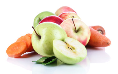 Naklejka na ściany i meble Sweet apples and carrots isolated on white