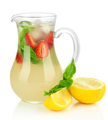 Basil lemonade with strawberry, isolated on white