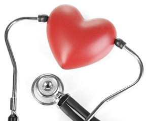 Stethoscope and heart isolated on white