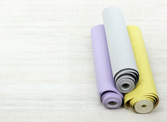 Wallpapers on wooden floor