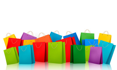 Background with colorful shopping bags. Discount concept. Vector
