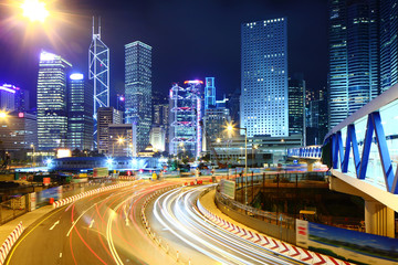 Fototapeta na wymiar Busy traffic in Hong Kong at night
